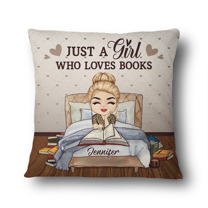 Reading Chibi Just A Girls Who Loves Books - Gift For Reading Lovers - Personalized Custom Pillow