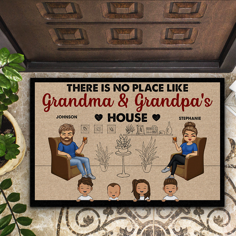 Family Couple No Place Like Grandma & Grandpa's House - Gift For Family - Personalized Custom Doormat