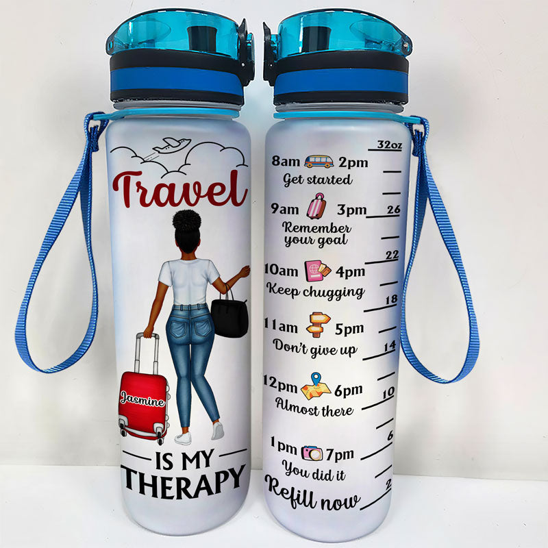 Drink Well Travel Often - Gift For Travel Lovers - Personalized Custom Water Tracker Bottle