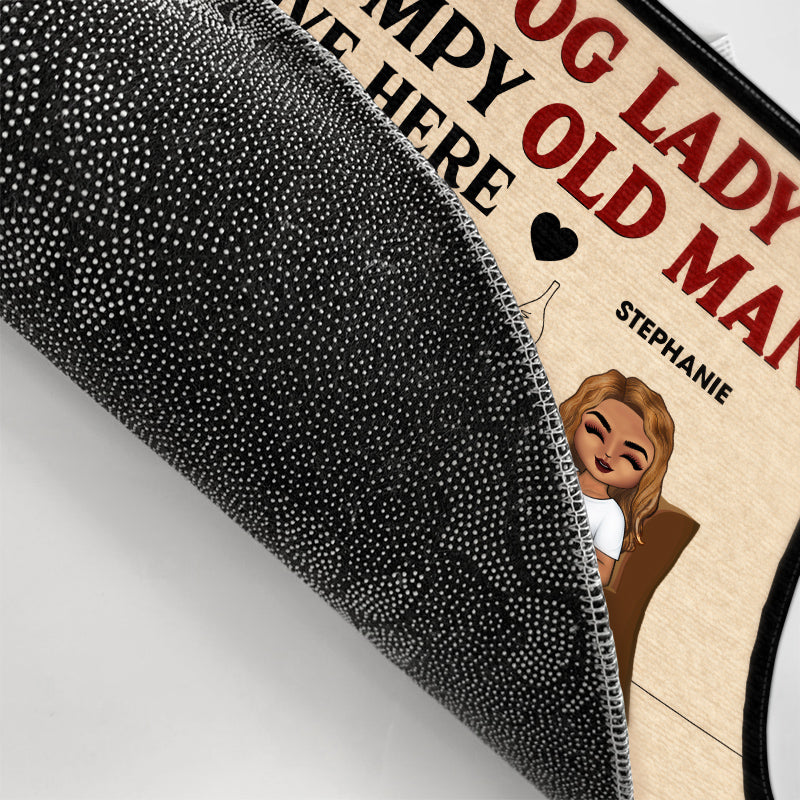 Family Couple A Lovely Dog Lady & Her Grumpy Old Man - Gift For Couple - Personalized Custom Doormat