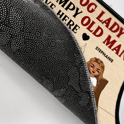 Family Couple A Lovely Dog Lady & Her Grumpy Old Man - Gift For Couple - Personalized Custom Doormat
