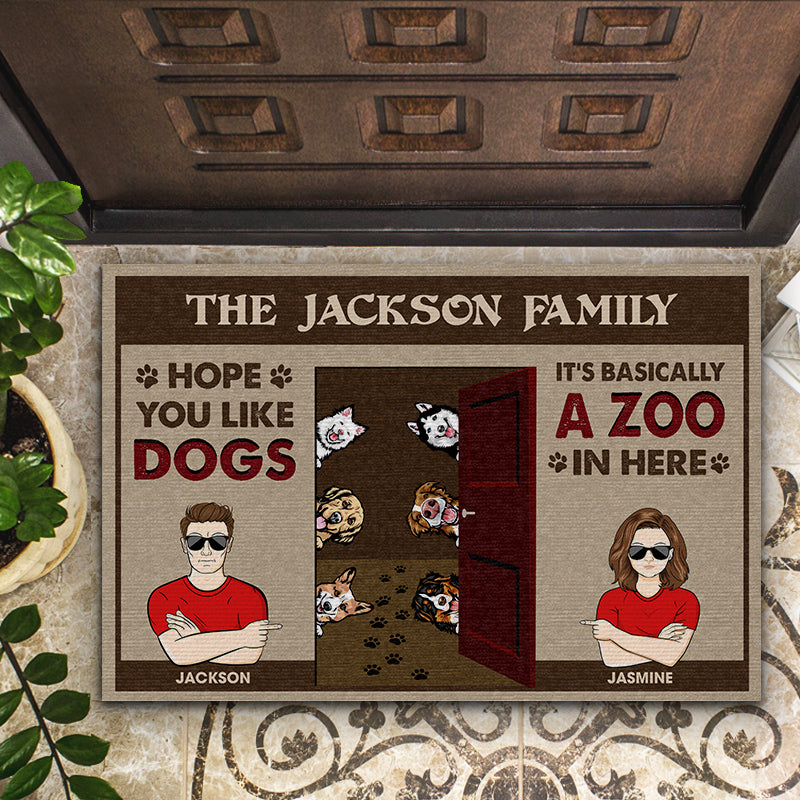 It's Basically A Zoo In Here Couple Husband Wife - Dog Lovers Gift - Personalized Custom Doormat