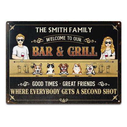 Bar & Grill Where Everybody Gets A Second Shot Couple Husband Wife - Backyard Sign - Personalized Custom Classic Metal Signs