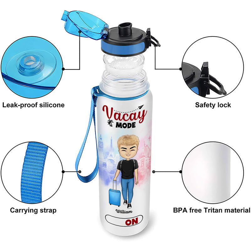 Time To Travel And Drink Your Water - Gift For Travel Lovers - Personalized Custom Water Tracker Bottle