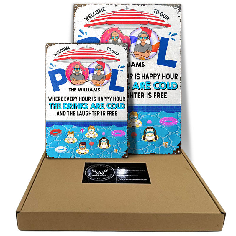 Family Swimming Pool Where Every Hour Is Happy Hour - Pool Decoration - Personalized Custom Classic Metal Signs