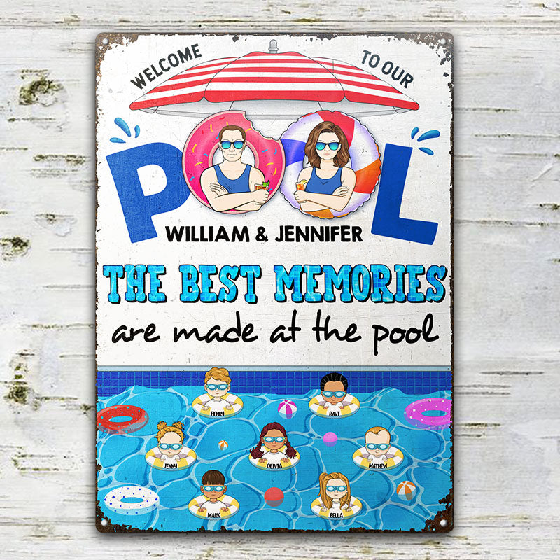 Family The Best Memories Are Made At The Pool - Pool Garden Sign - Personalized Custom Classic Metal Signs