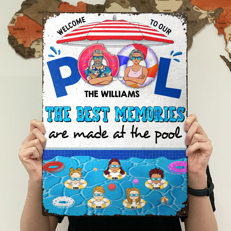 Family The Best Memories Are Made At The Pool - Pool Garden Sign - Personalized Custom Classic Metal Signs