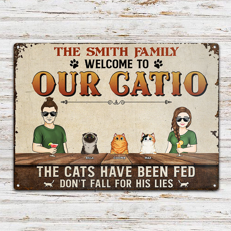 Couple Cat Welcome To Our Catio Husband Wife - Gift For Couples - Personalized Custom Classic Metal Signs