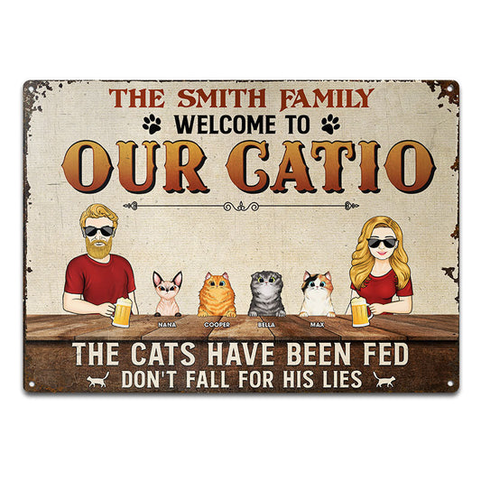 Couple Cat Welcome To Our Catio Husband Wife - Gift For Couples - Personalized Custom Classic Metal Signs