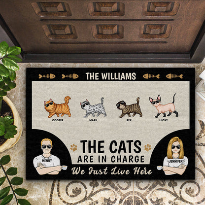 Couple The Cats Are In Charge Husband Wife - Gift For Cat Lovers - Personalized Custom Doormat