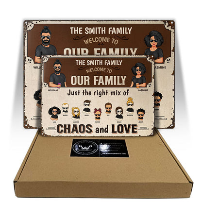 Family Just The Right Mix Of Chaos And Love Couple - Backyard Sign - Personalized Custom Classic Metal Signs