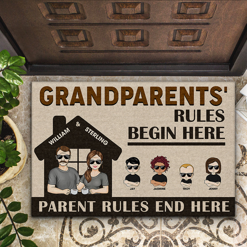 Old Couple Grandparents Rules Begin Here - Gift For Grandparents - Personalized Custom Doormat