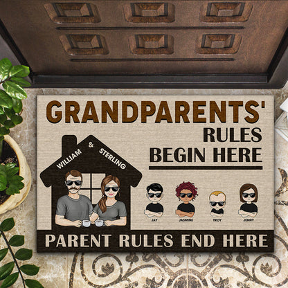 Old Couple Grandparents Rules Begin Here - Gift For Grandparents - Personalized Custom Doormat