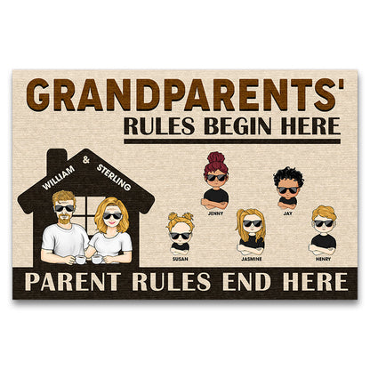 Old Couple Grandparents Rules Begin Here - Gift For Grandparents - Personalized Custom Doormat