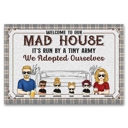 Mad House It's Run By A Tiny Army Couple Husband Wife - Couple Gift - Personalized Custom Doormat