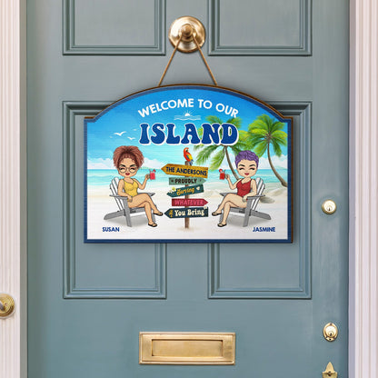 Chibi Welcome To Paradise - Gift For Couples - Personalized Custom Shaped Wood Sign
