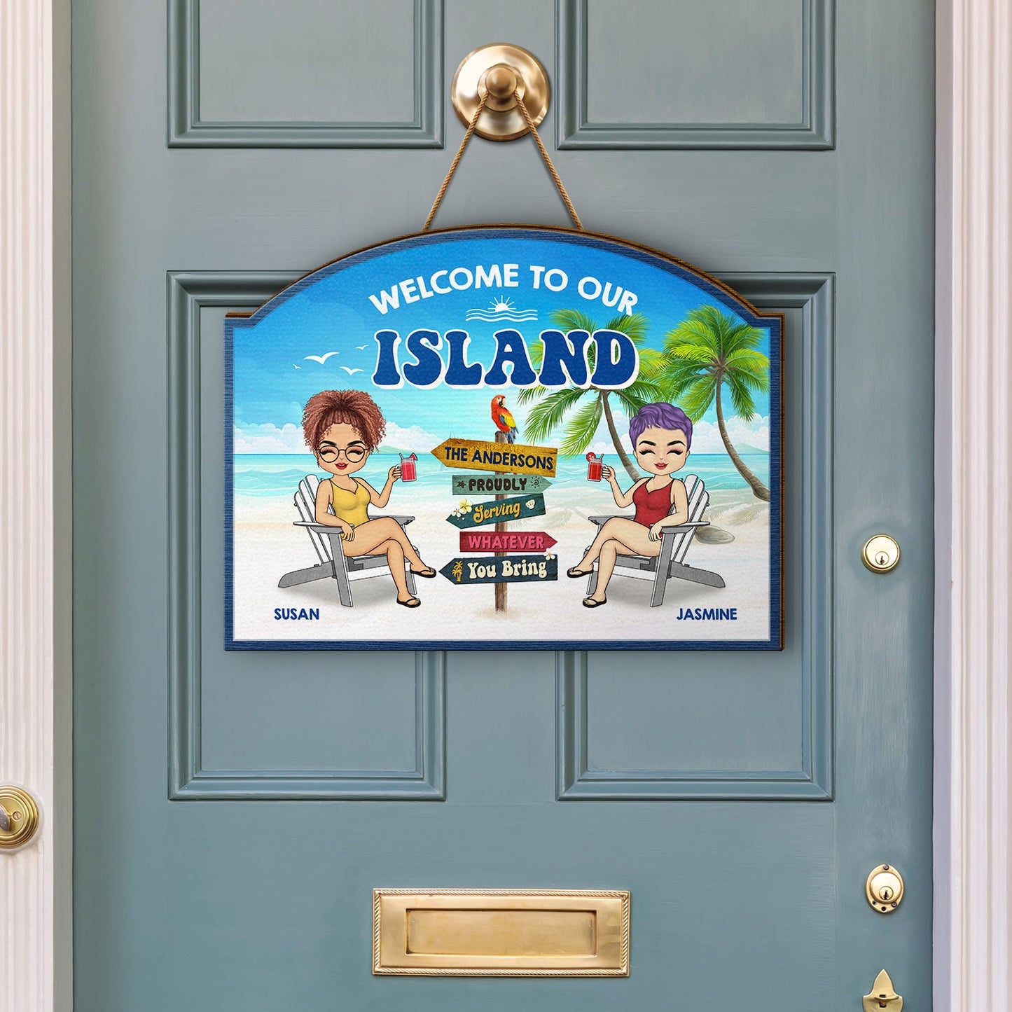 Chibi Welcome To Paradise - Gift For Couples - Personalized Custom Shaped Wood Sign
