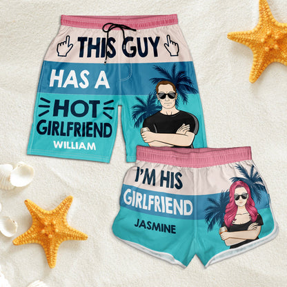 Beach Couple This Guy Has A Hot Girlfriend - Gift For Couple - Personalized Custom Couple Beach Shorts