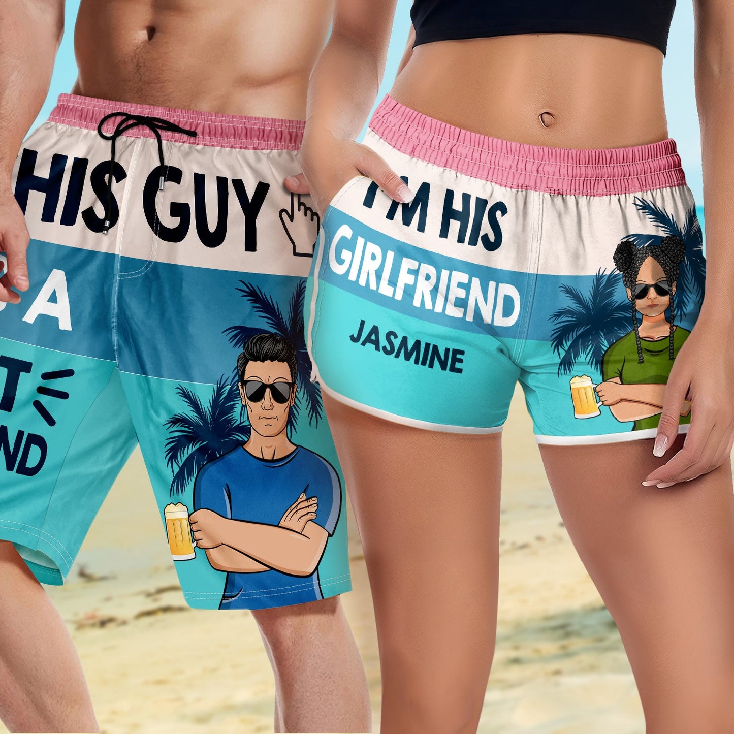 Beach Couple This Guy Has A Hot Girlfriend - Gift For Couple - Personalized Custom Couple Beach Shorts