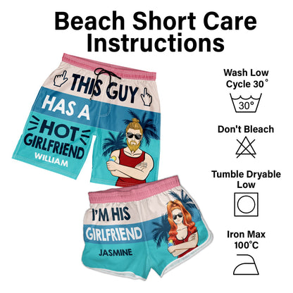 Beach Couple This Guy Has A Hot Girlfriend - Gift For Couple - Personalized Custom Couple Beach Shorts