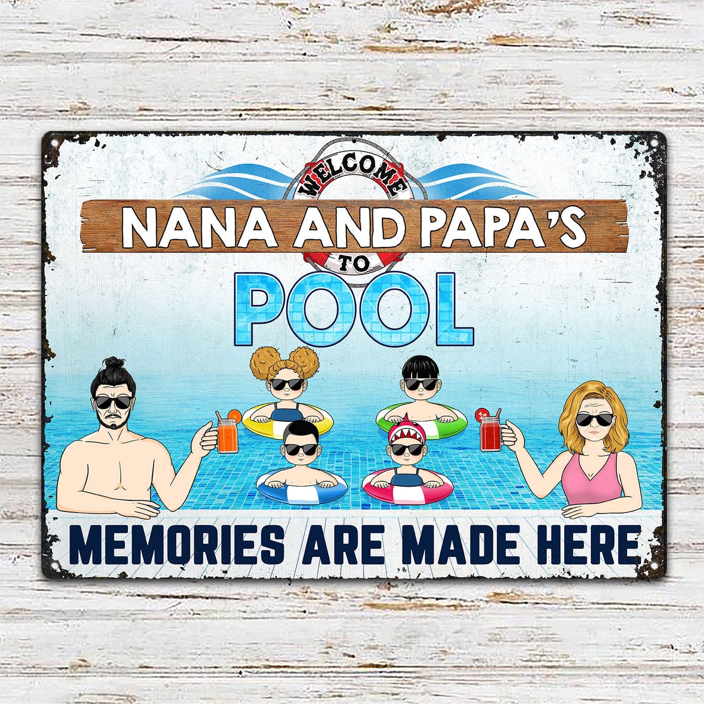 Grandma & Grandpa Swimming Pool Memories Are Made Here - Gift For Grandparents - Personalized Custom Classic Metal Signs