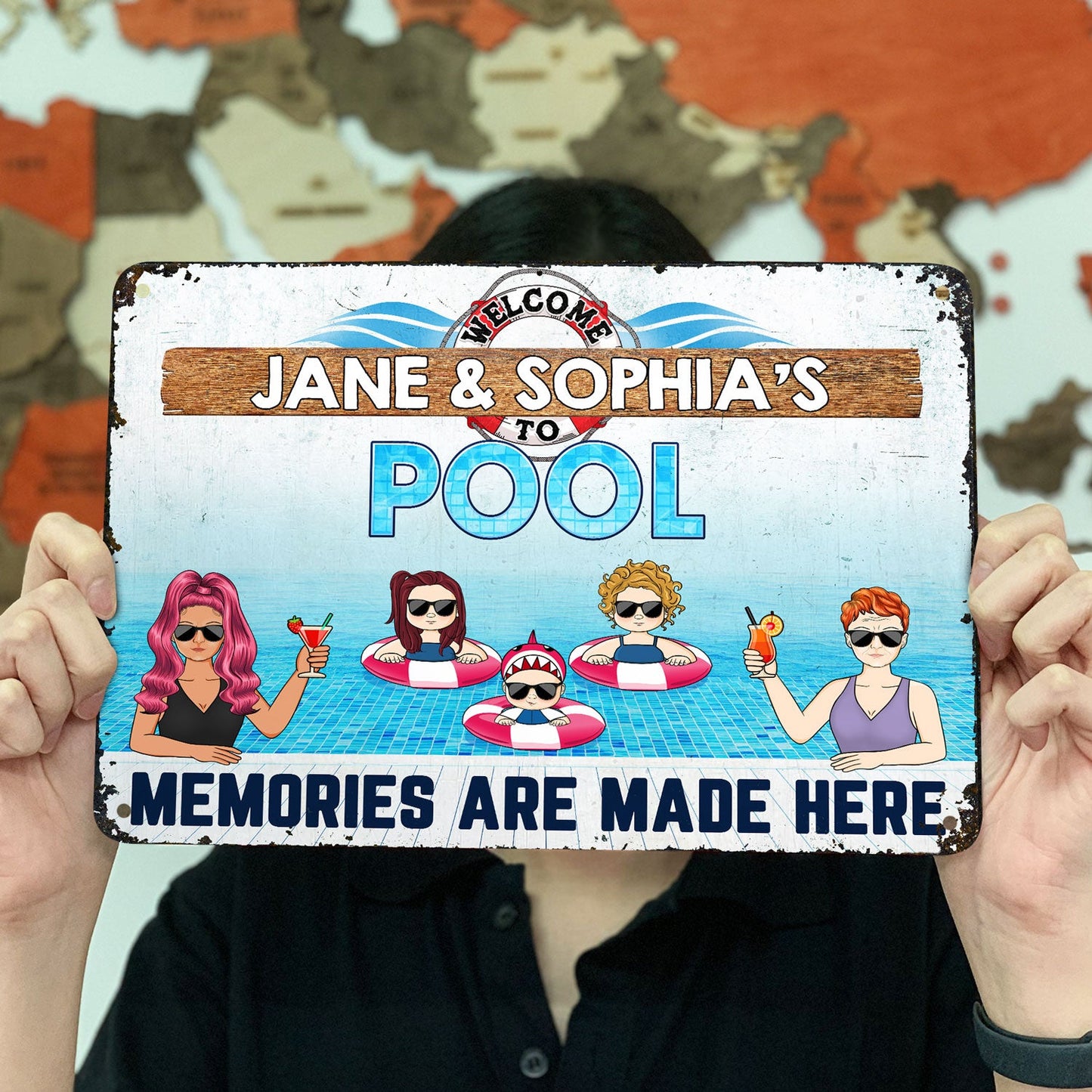 Grandma & Grandpa Swimming Pool Memories Are Made Here - Gift For Grandparents - Personalized Custom Classic Metal Signs