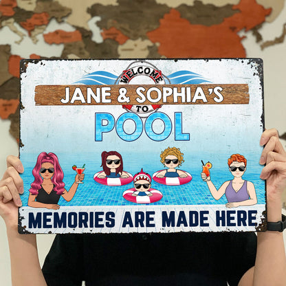 Grandma & Grandpa Swimming Pool Memories Are Made Here - Gift For Grandparents - Personalized Custom Classic Metal Signs