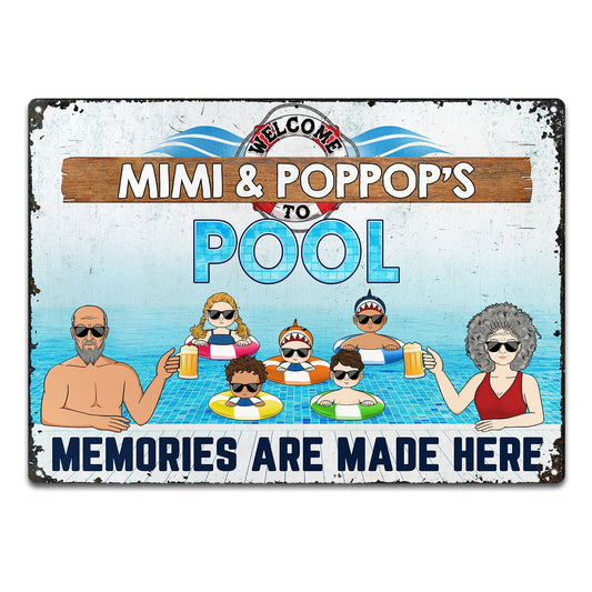 Grandma & Grandpa Swimming Pool Memories Are Made Here - Gift For Grandparents - Personalized Custom Classic Metal Signs