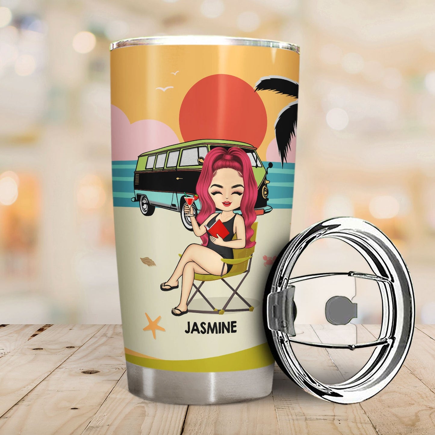 Beach Girl Who Loves Camping - Personalized Custom Tumbler