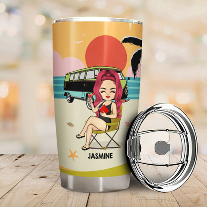 Beach Girl Who Loves Camping - Personalized Custom Tumbler