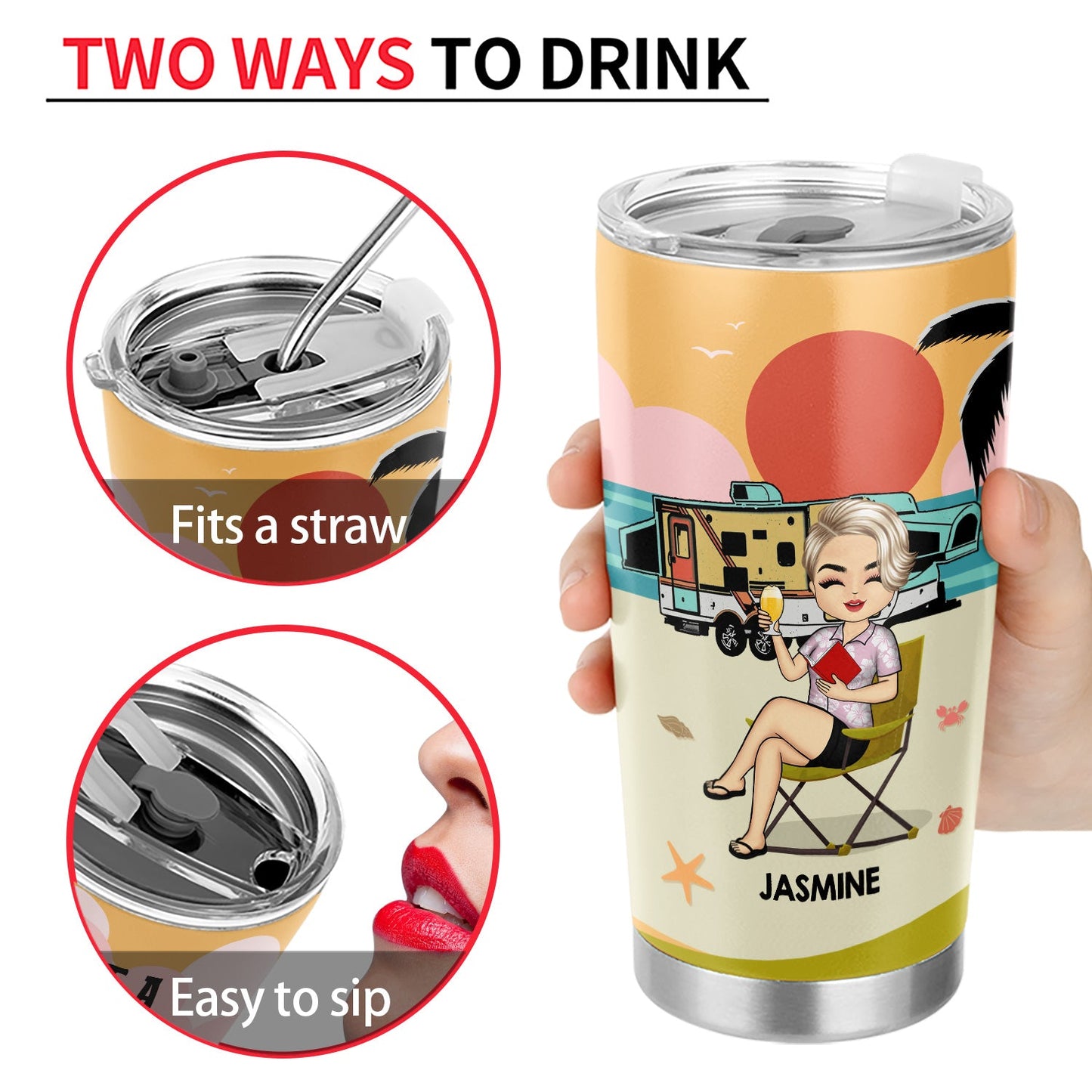 Beach Girl Who Loves Camping - Personalized Custom Tumbler