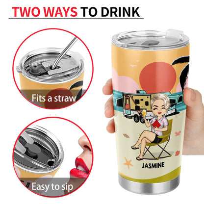 Beach Girl Who Loves Camping - Personalized Custom Tumbler