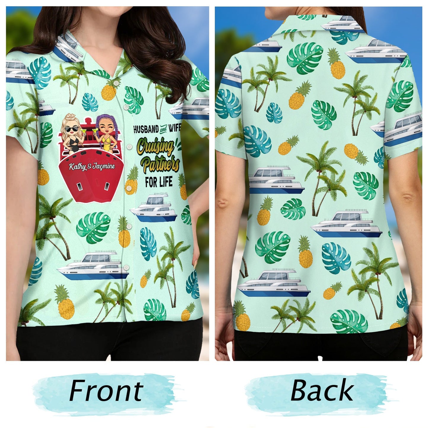 Cruising Couple Partners For Life - Gift For Couples - Personalized Custom Hawaiian Shirt