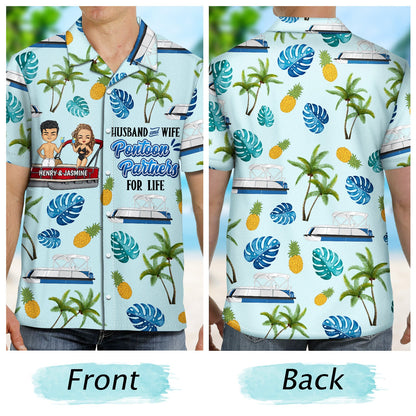 Pontoon Couple Partners For Life - Gift For Couples - Personalized Hawaiian Shirt