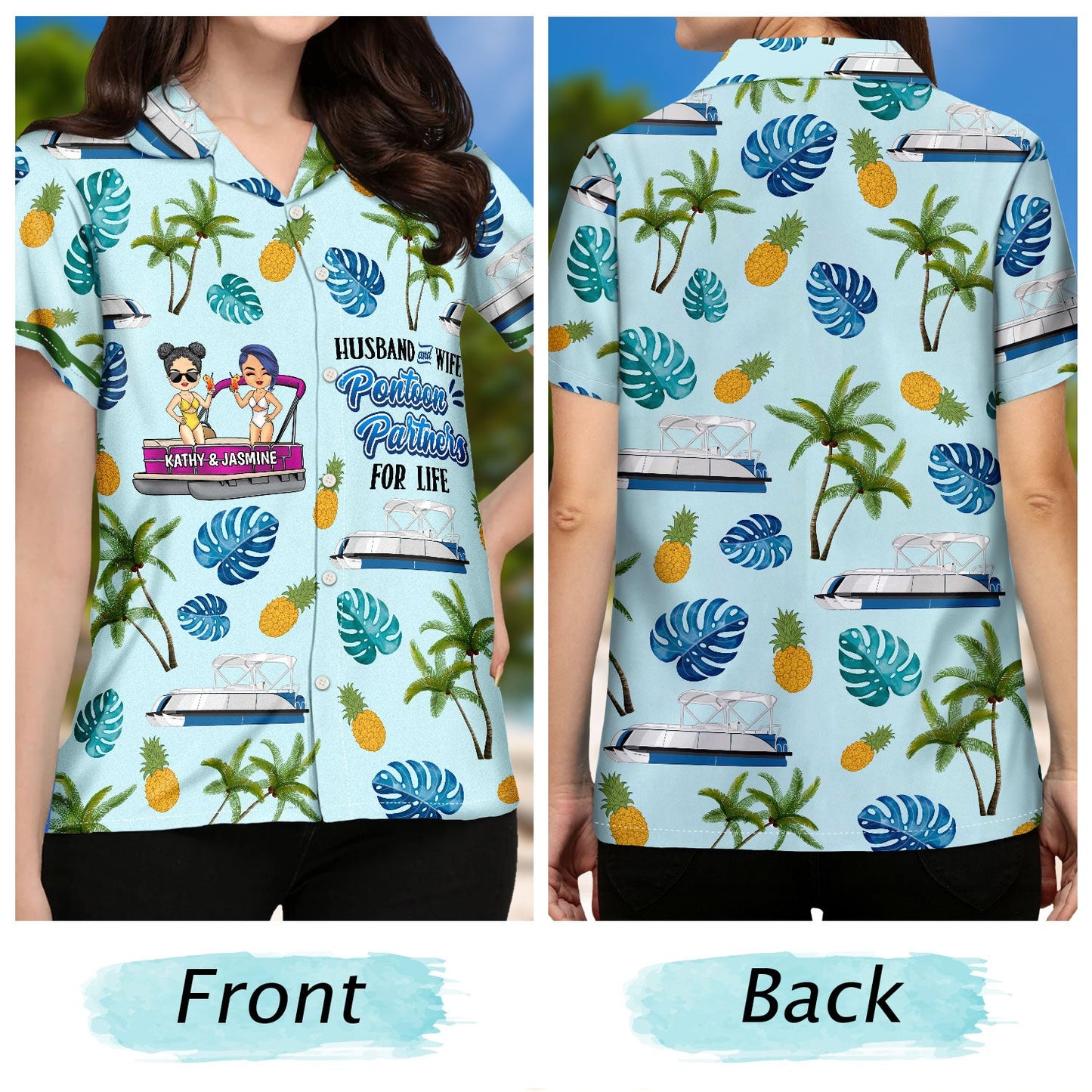 Pontoon Couple Partners For Life - Gift For Couples - Personalized Hawaiian Shirt
