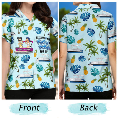 Pontoon Couple Partners For Life - Gift For Couples - Personalized Hawaiian Shirt
