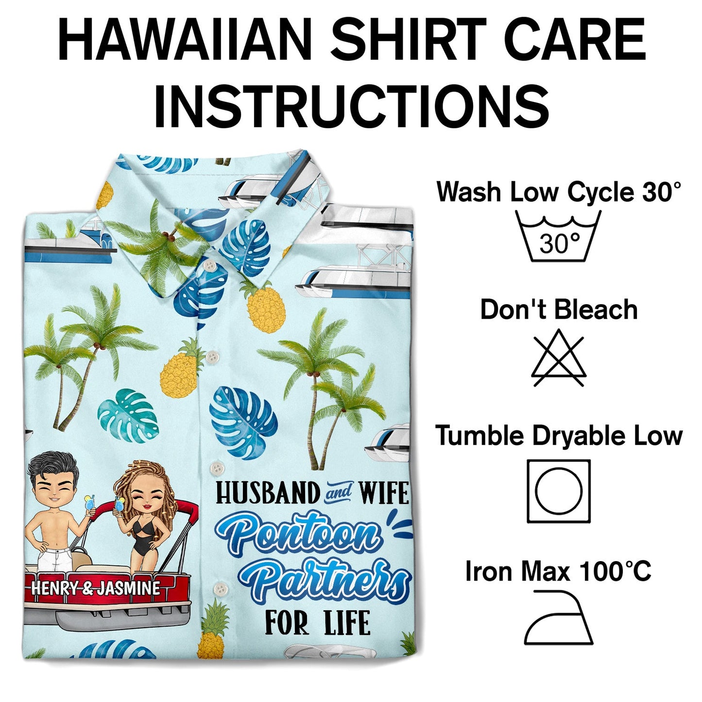Pontoon Couple Partners For Life - Gift For Couples - Personalized Hawaiian Shirt