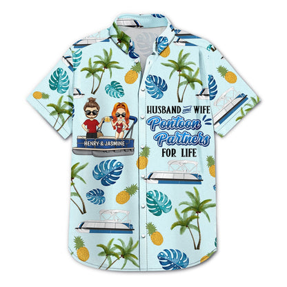 Pontoon Couple Partners For Life - Gift For Couples - Personalized Hawaiian Shirt