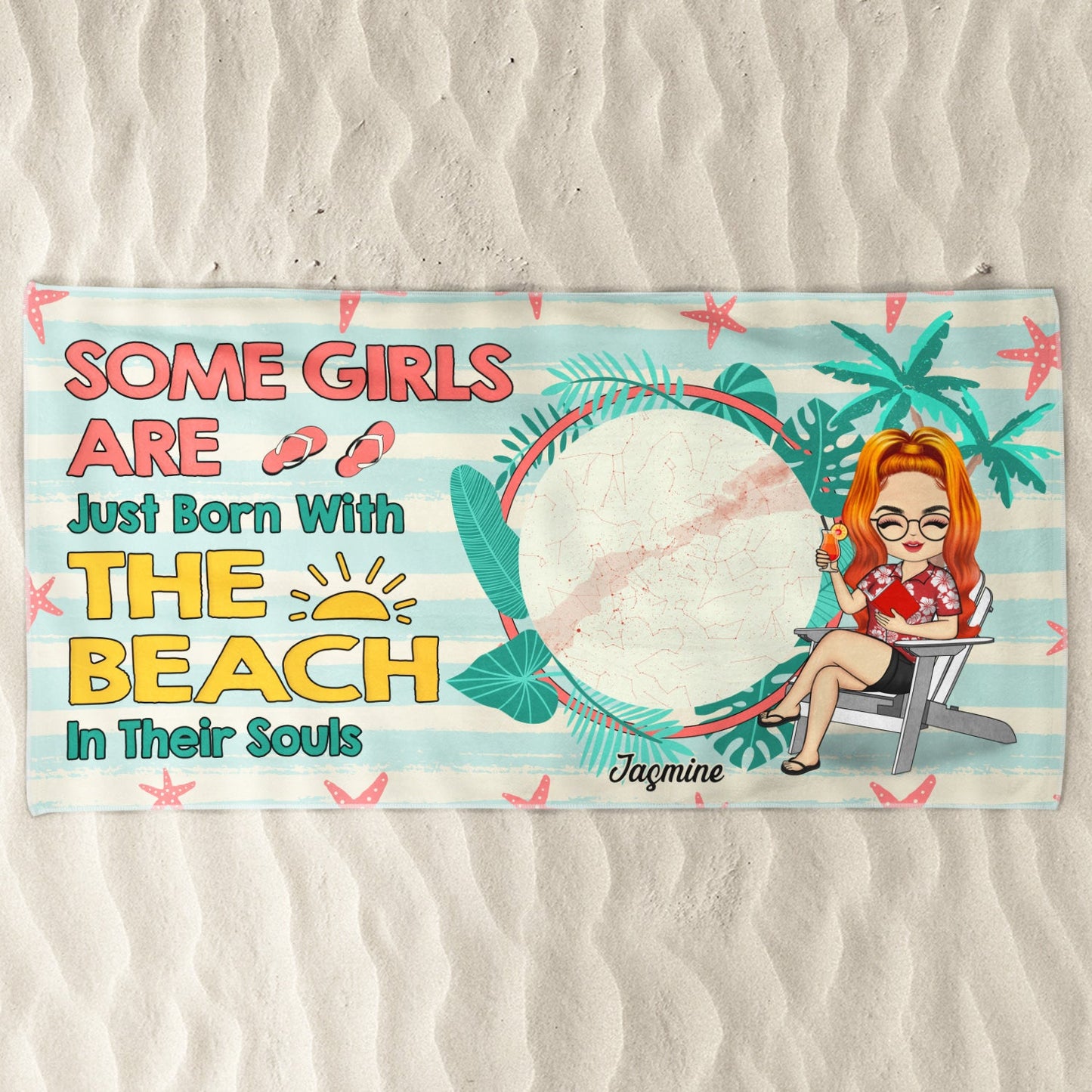 Star Map The Beach In Their Souls - Gift For Beach Lovers - Personalized Beach Towel