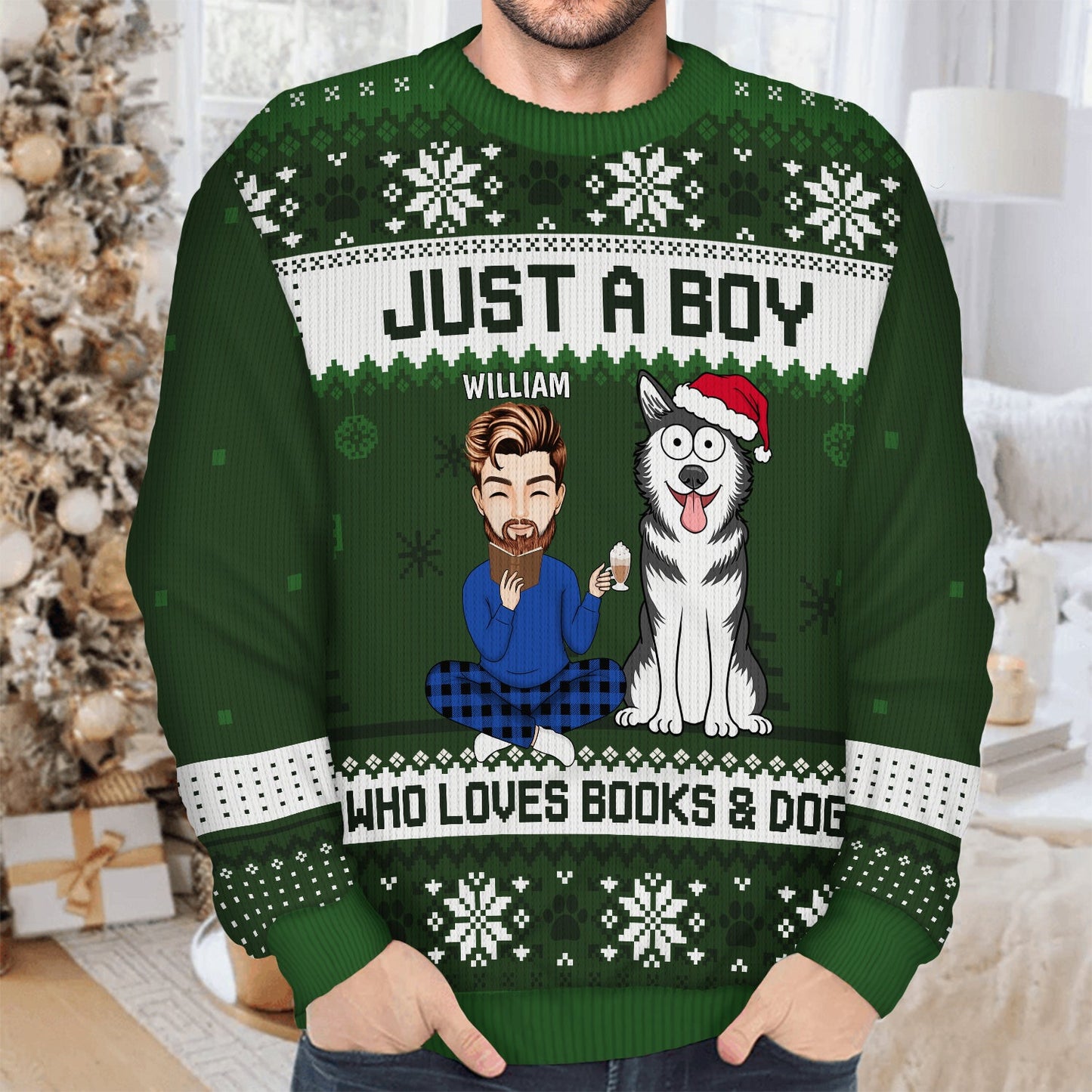 Christmas Reading Girl Who Loves Books & Pets - Gift For Book Lovers. Pet Lovers - Personalized Unisex Ugly Sweater