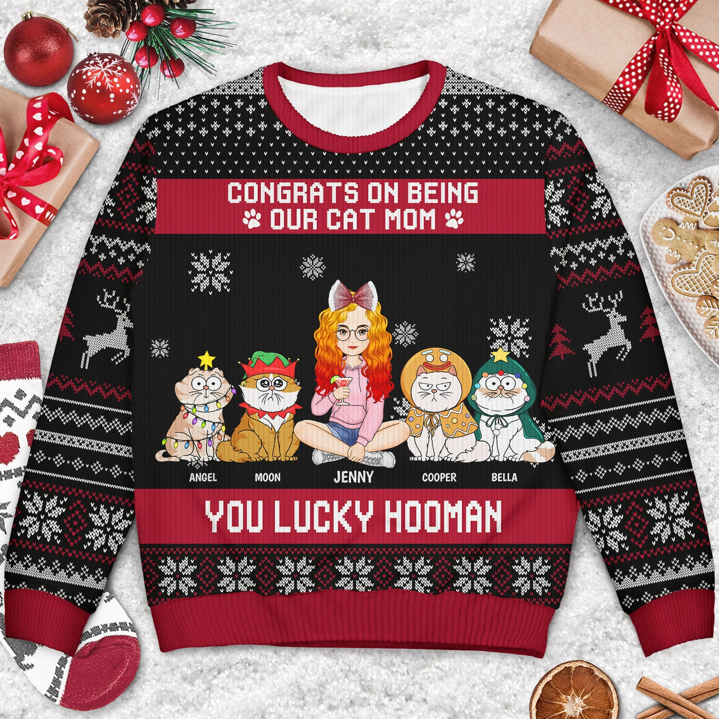 Christmas Congrats On Being My Cat Mom - Gift For Cat Lovers - Personalized Unisex Ugly Sweater