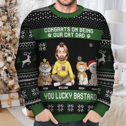 Christmas Congrats On Being My Cat Mom - Gift For Cat Lovers - Personalized Unisex Ugly Sweater