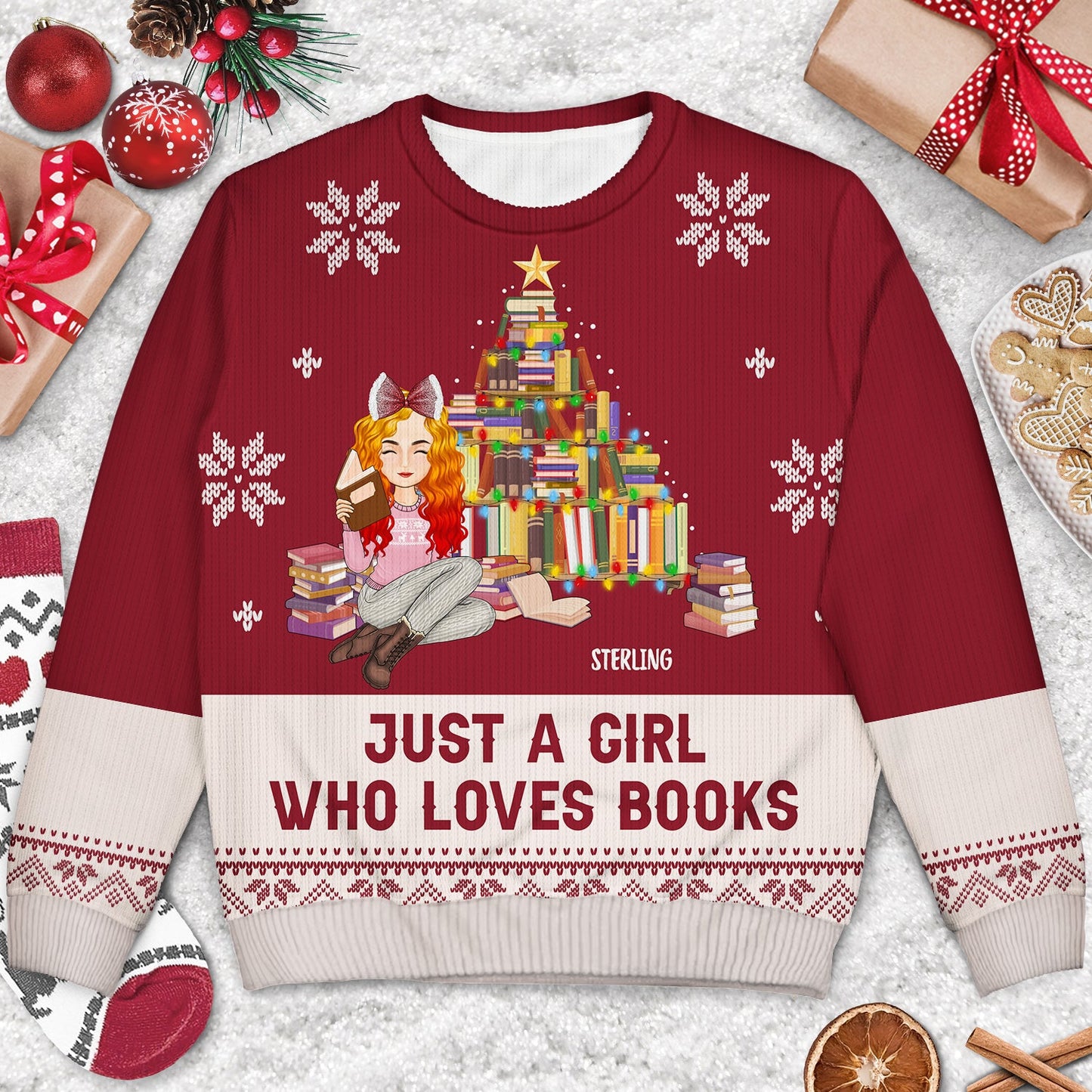 Christmas Just A Girl Who Loves Books - Gift For Book Lovers - Personalized Unisex Ugly Sweater