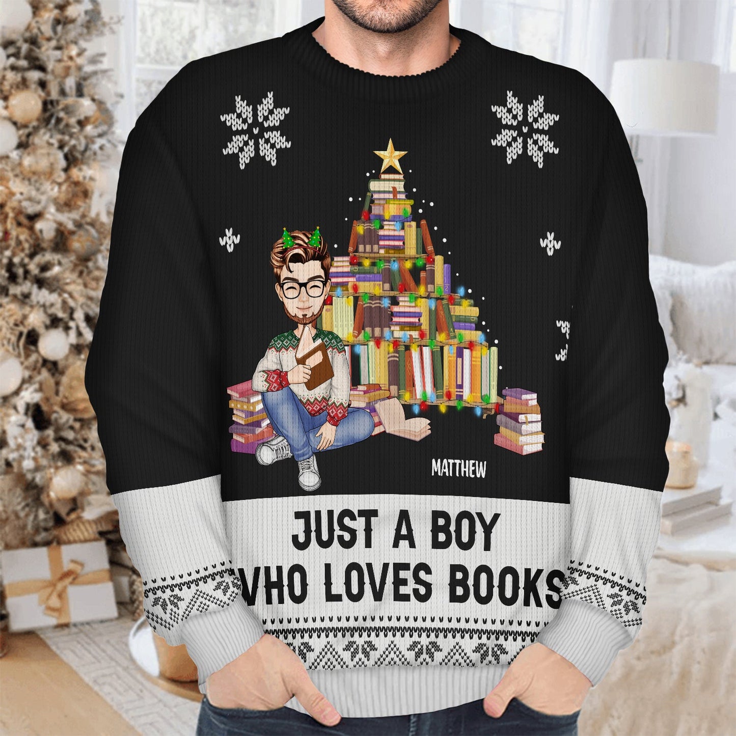 Christmas Just A Girl Who Loves Books - Gift For Book Lovers - Personalized Unisex Ugly Sweater