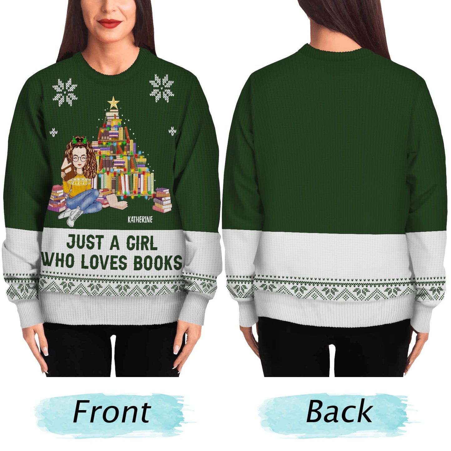 Christmas Just A Girl Who Loves Books - Gift For Book Lovers - Personalized Unisex Ugly Sweater