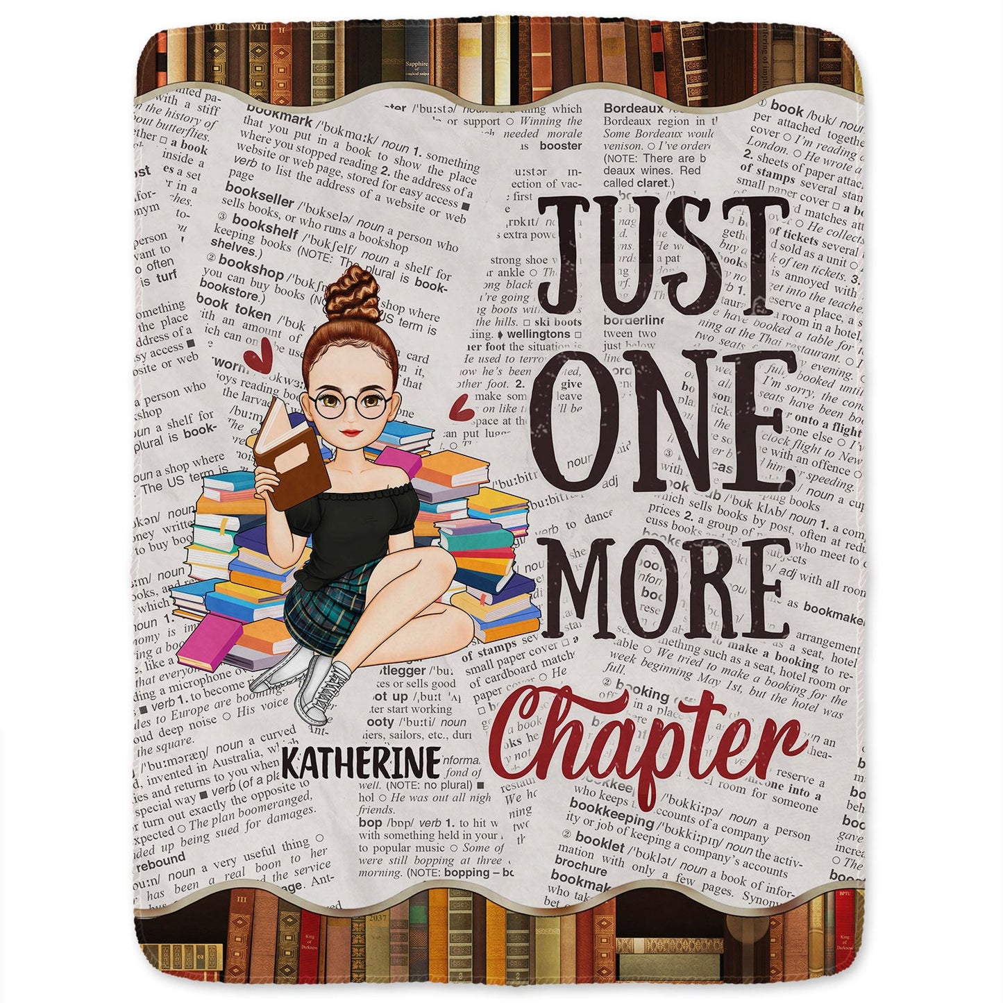 Reading Cartoon Just One More Chapter - Gift For Book Lovers - Personalized Fleece Blanket