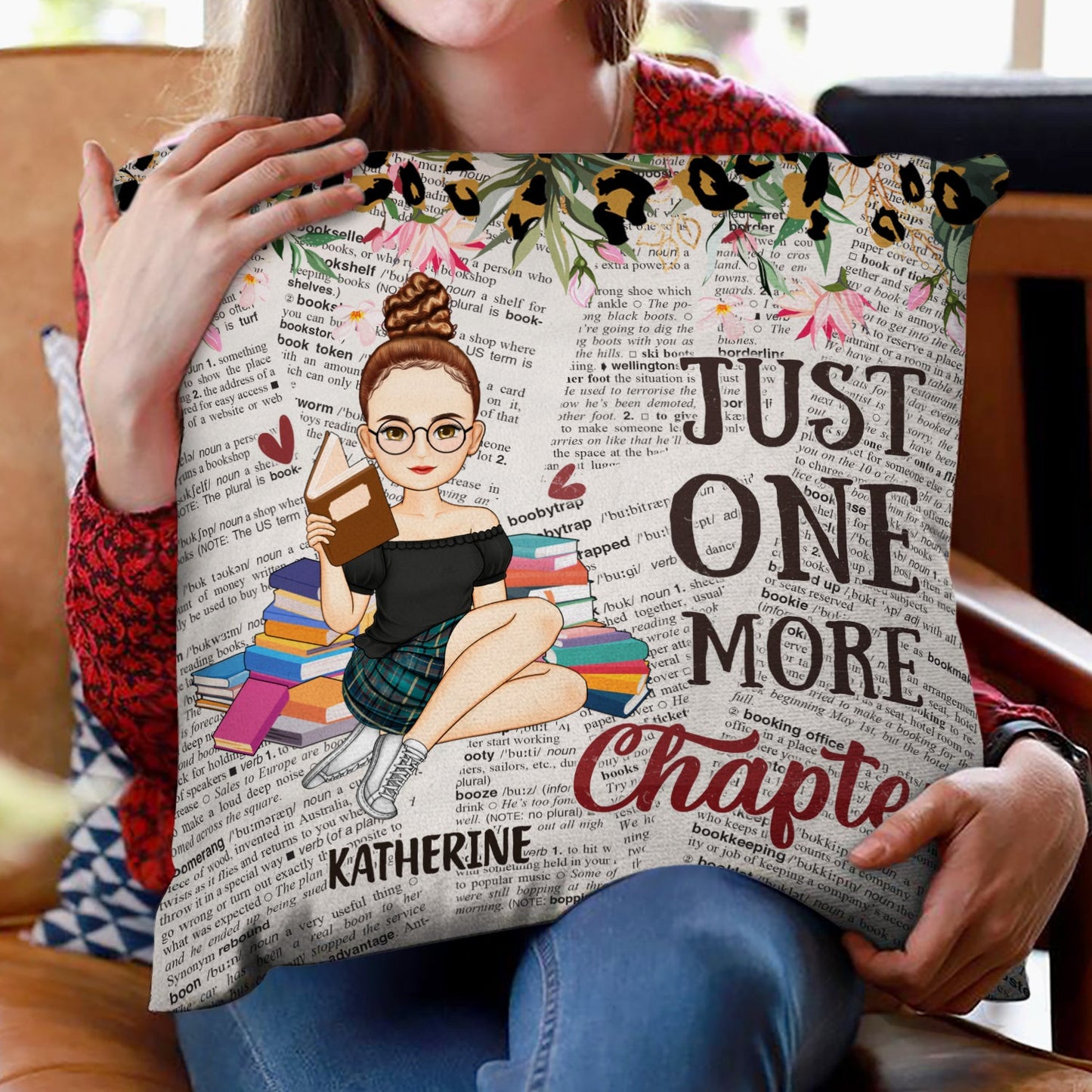 Reading Cartoon Just One More Chapter - Gift For Book Lovers - Personalized Pillow