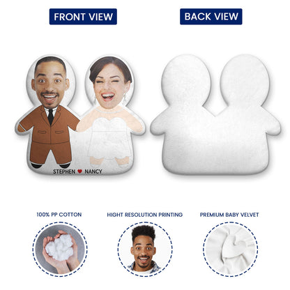 Custom Photo Face Cutout Wedding Couple - Gift For Couples - Personalized Custom Shaped Pillow