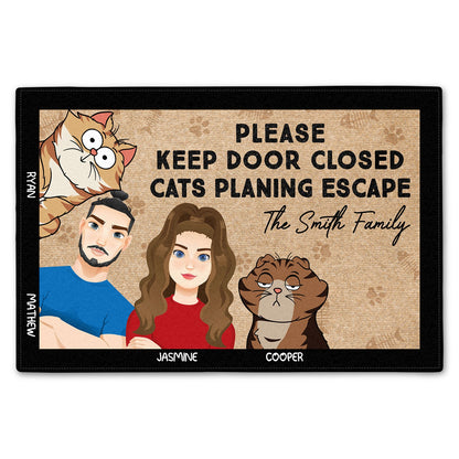 Couple & Cats Planning Escaped - Gift For Cat Couple - Personalized Doormat