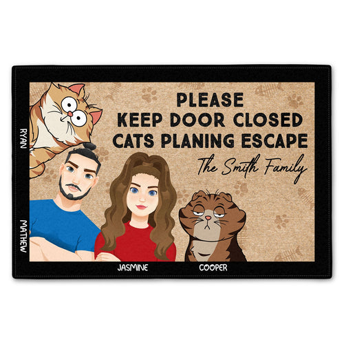 Couple & Cats Planning Escaped - Gift For Cat Couple - Personalized Doormat